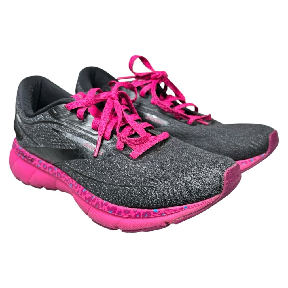 Brooks Trace2 Women 9.5 Running Shoe Black Pink Leopard Athletic Sneaker Magenta